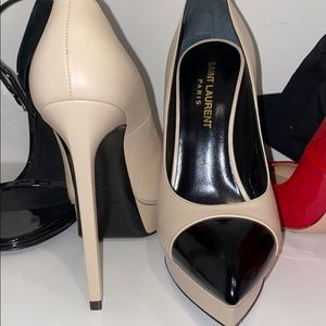 Saint Laurent Janis platform beige pump/black toe